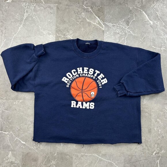 Vintage Rochester Rams Sweatshirt Mens XL Cropped Cutoff y2k Basketball Champs - Picture 1 of 8